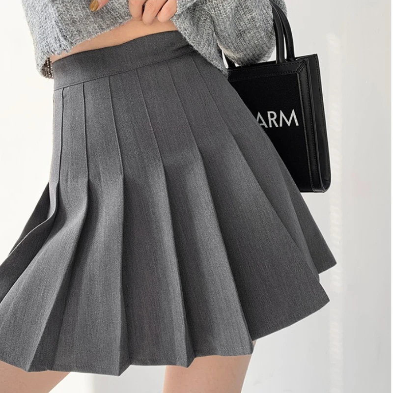New Pleated Skirt for 2026 Womens Mini Skirts Japanese School High Waist Kawaii Cute Grey Plaid Skirt Uniform Harajuku Jupe