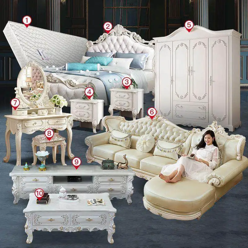 Designs Nordic Bed Double Elegant Beige Wooden Storage Complete Bedroom Furniture Set Drawers Dormitorio Completo Furniture Home