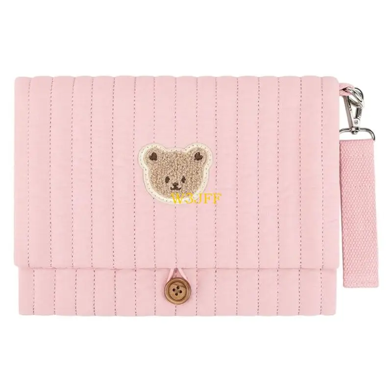 W3JF Strollers Mounted Foldable Nursery Bag Quilted Fabric With Bear Pattern Baby Essential Carring Case