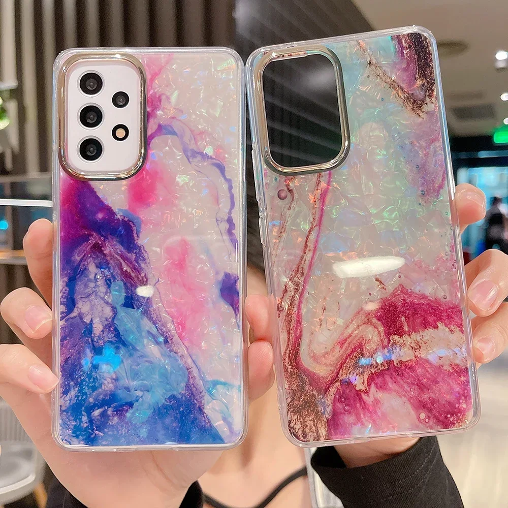 for Samsung Galaxy S24 S23 FE S22 Ultra Plus FE A52S A53 A24 A54 A23 A14 Case Plating Marble Soft Shockproof Cover Shell Fundas