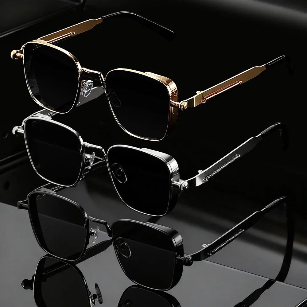 1/3PC Vintage Steampunk Quadratische Sonnenbrille mit Metallrahmen, Unisex Retro Grunge Punk Brille für Alltagsmode, Karnevalspartys, UV400 – Detail 6