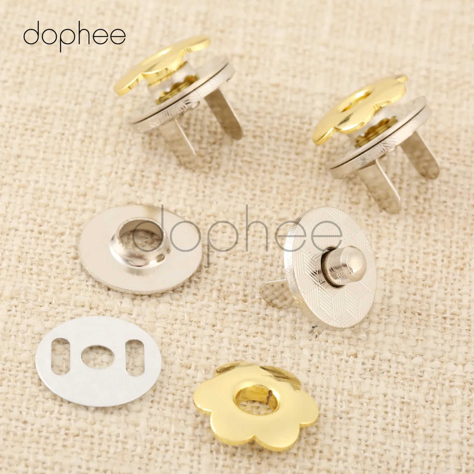 dophee 5sets 17mm Magnetic Snaps Flower-Shaped 2 Colors Buckles Buttons Press Decoration For Sewing Craft Clothing Wallet Bag