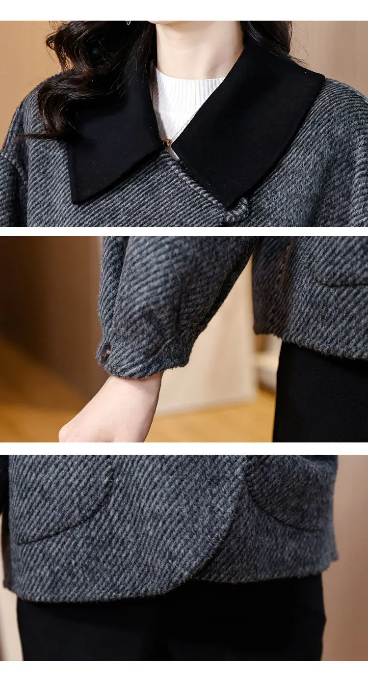 Loose and Versatile Woolen Coat for Women in Autumn and Winter New Style for Mom Long Sleeved Small Retro High-end Short Jackets