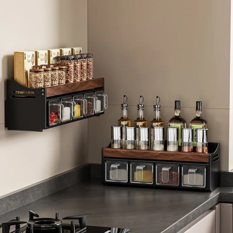 Walnut seasoning Kitchen seasoning storage Wall hanging countertop No punching Multifunctional seasoning Combination set seaso