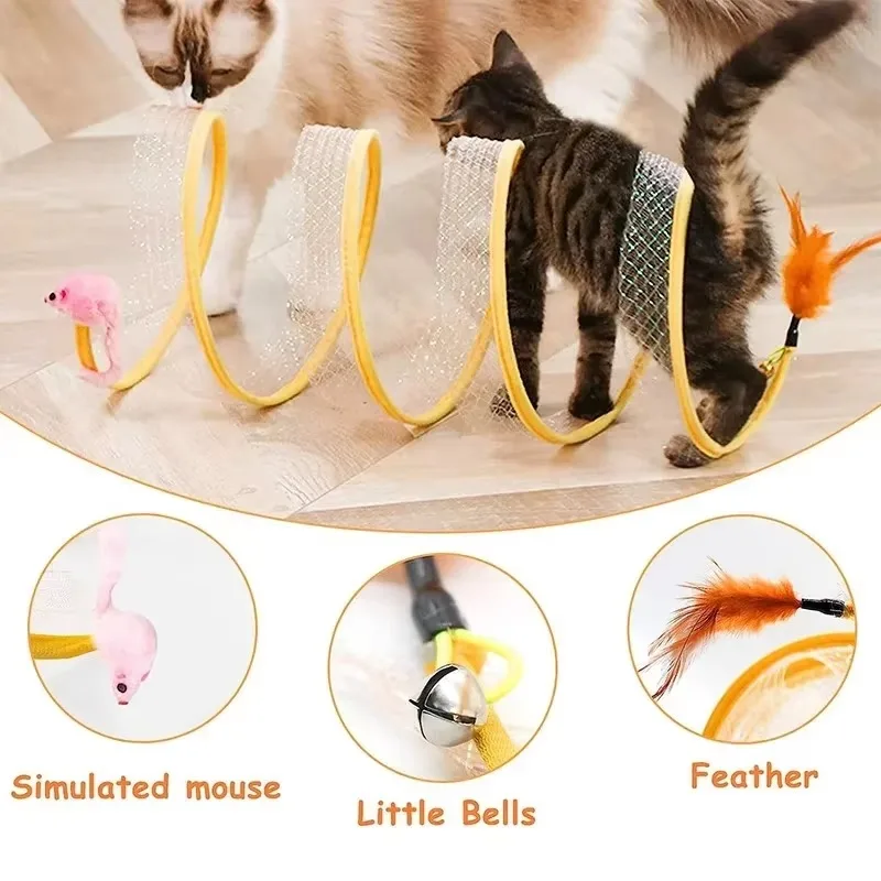 Folded Cat Tunnel S Type Cats Tunnel Spring Toy Mouse Tunnel With Balls And Crinkle Cat Outdoor Cat Toys For Kitten Interactive