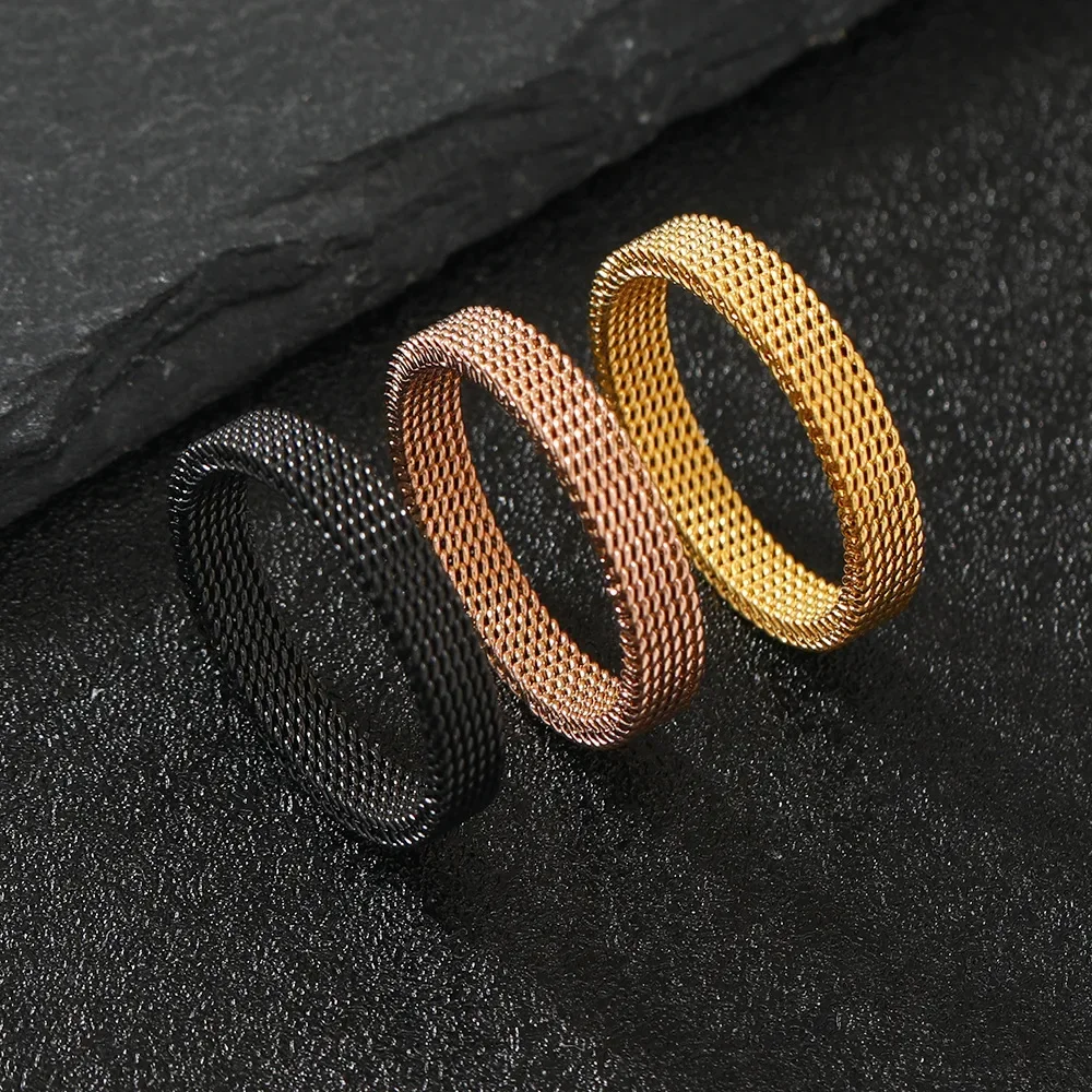 Fashion Jewelry New 4mm Mesh Deformable Ring Versatile Design Sense Titanium Steel Ring for Women