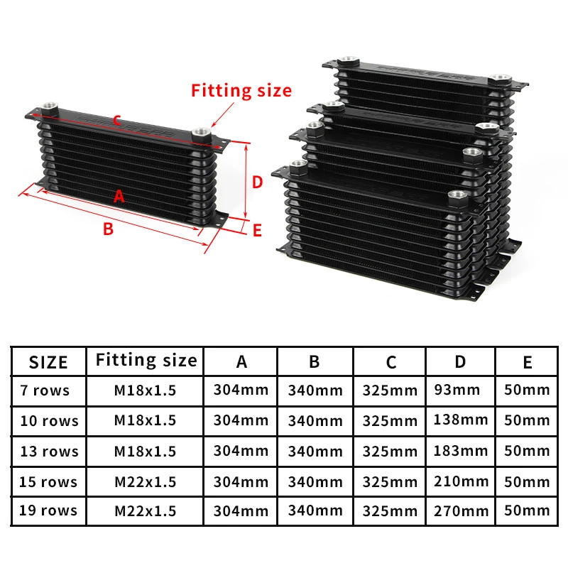 Universal M18/M22*1.5 Aluminum Radiator 7/10/13/15 Rows Japanese Model Car Transmission Engine Oil Cooler Cooling Replacement