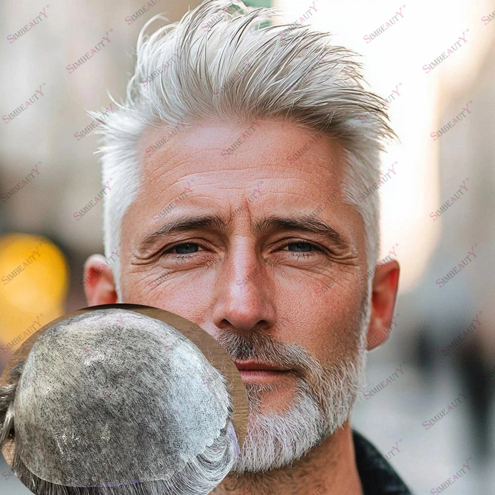 

Натуральный мужской парик-накладка из 100% человеческих волос с имитацией линии роста волос, на кожаной основе, оттенки 1B80, 1B65, 1B50, 1B30 (соль и перец), плотность 120%, пряди Реми, протез для волос