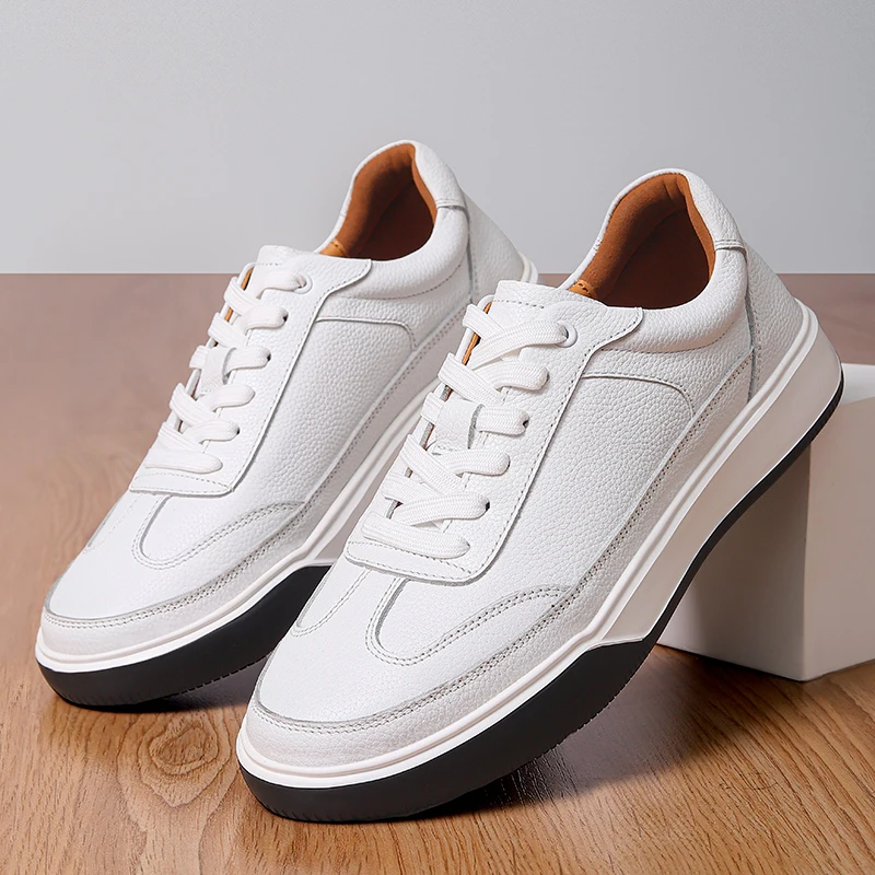 

Мужская повседневная обувь, новинка 2025 года, стильная обувь из натуральной кожи с низким берцем, черная однотонная мужская повседневная кожаная обувь в стиле ретро, туфли на толстой подошве