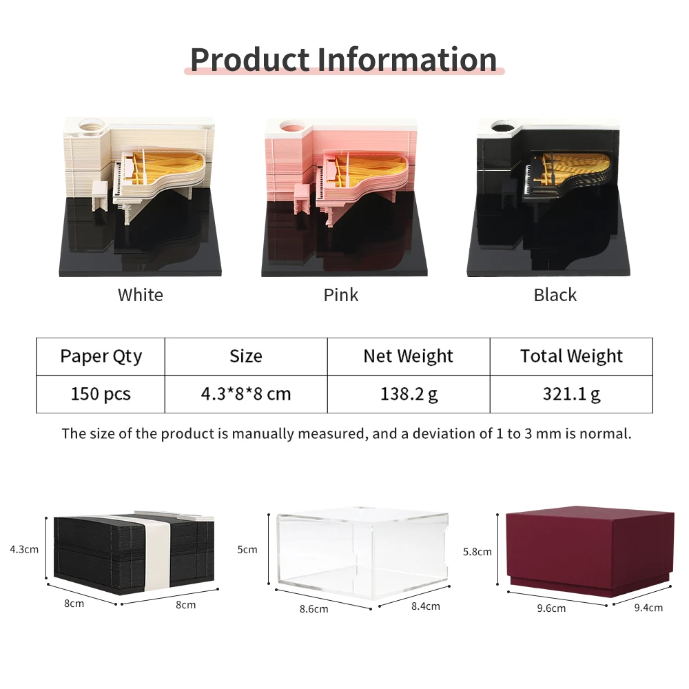 2025 Calendar 3D Memo Pad Piano Note Cube With Pen Hole Decoration Paper Notepad Office Accessories Treat Kids Birthday Gift