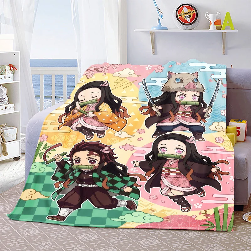 Nezuko Anime Flannel Blanket Soft Warm Cozy Throw Lightweight Blanket for Bed Sofa Home Decor -QJY