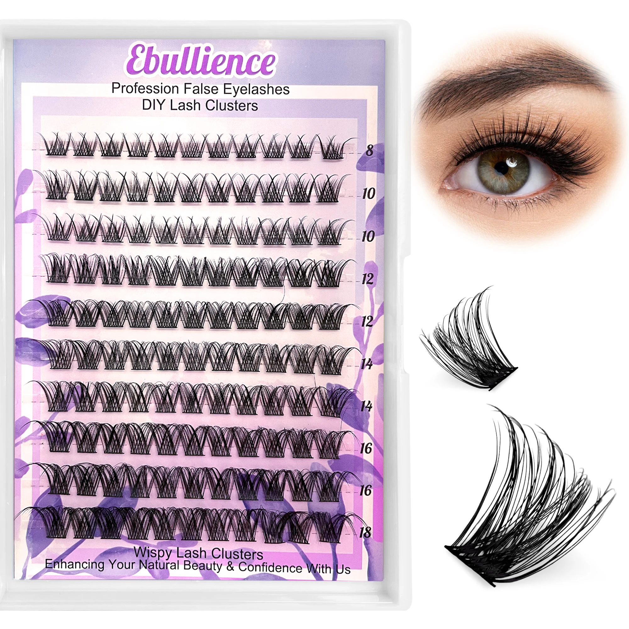 

Natural Cluster Lashes Fluffy Soft 0.5mm Ultra-Thin Band False Eyelashes Easy String 8-16mm Mix for Eyelash Extension Makeup