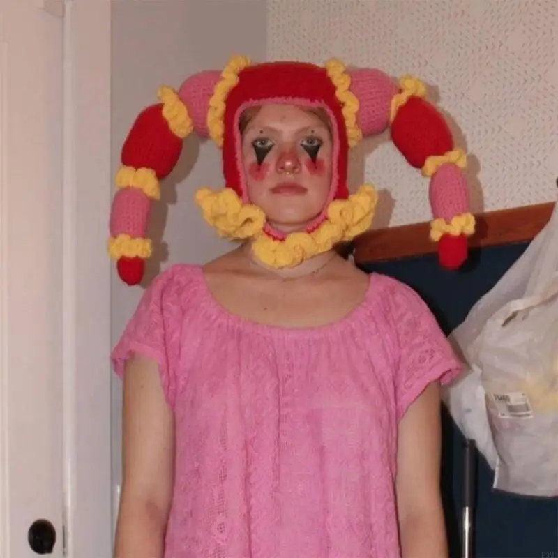 大人用ピエロビーニーハットノベルティフェイスマスクキャップソフトプルオーバーハットサイクリングハイキング用f3md