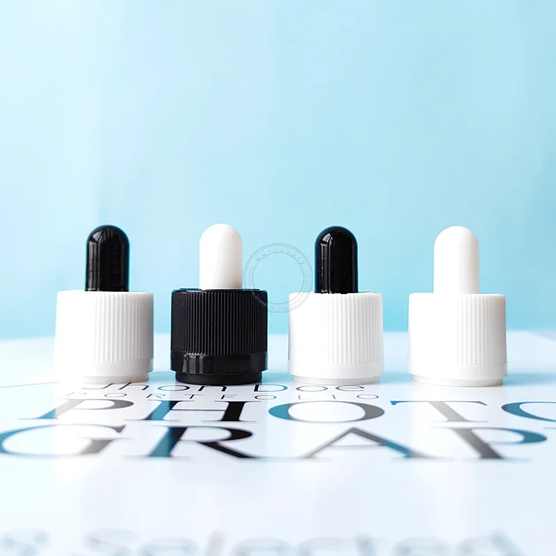 20 szt. 18mm Czarne/Białe Plastikowe Nakrętki z Zabezpieczeniem przed Dziećmi/Bezpieczne przed Manipulacją/Zaciskane na Śrubkę z Pipetą Szklaną, Białe/Czarne Nakładki z Głowicą Klejową