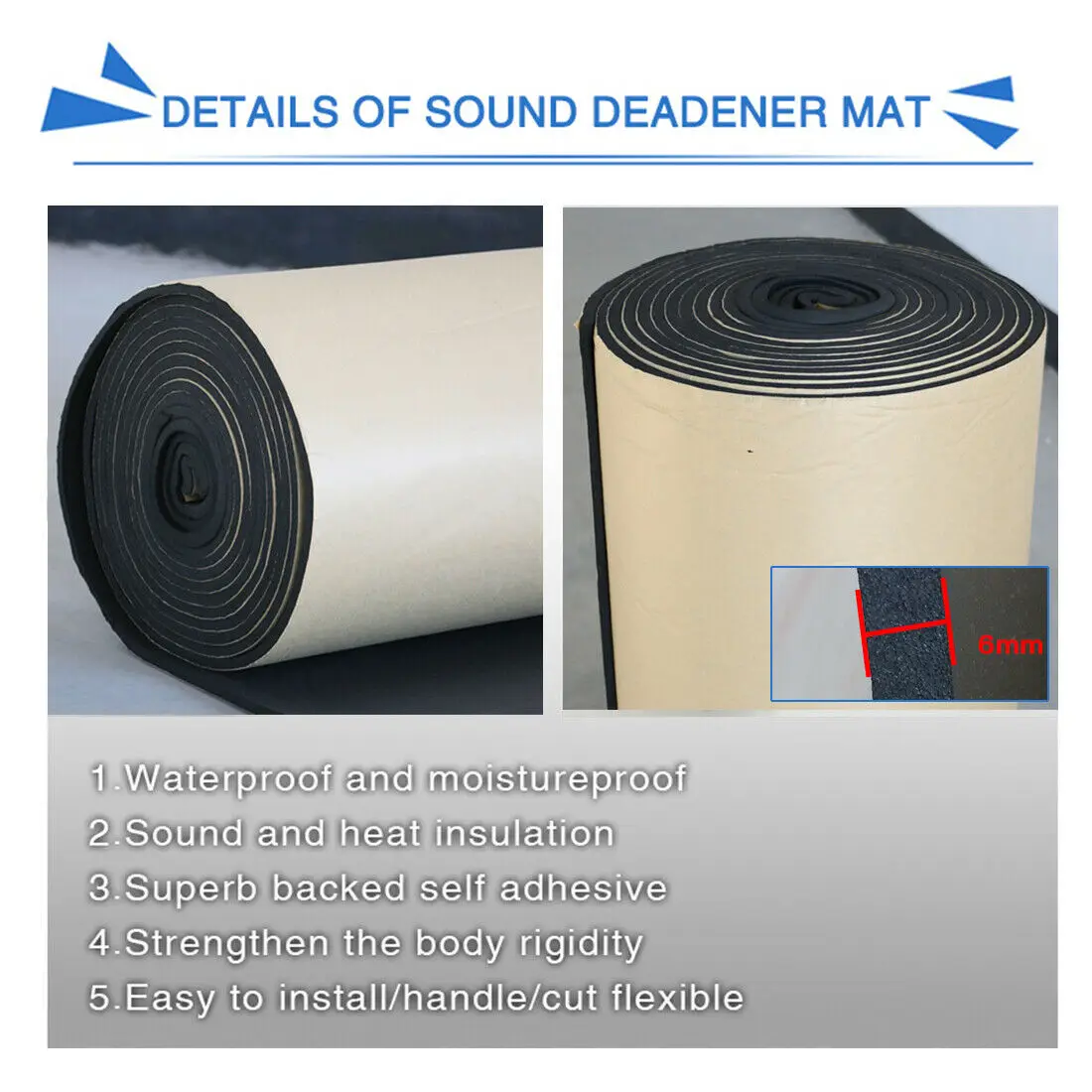 Audio Deadening pad Thermal Block Cell 6mm Interior 50x80cm Floors Sound proof Noise Heat Insulation Pad Sheets