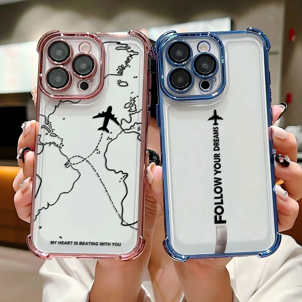 Travel-Inspired Airplane Route Design Plating Case For vivo V29e Y200 V27 S16 T1 S15 V25 V23 S12 Y38 Y28 Y78 Y36 Y27 4G 5G Cover