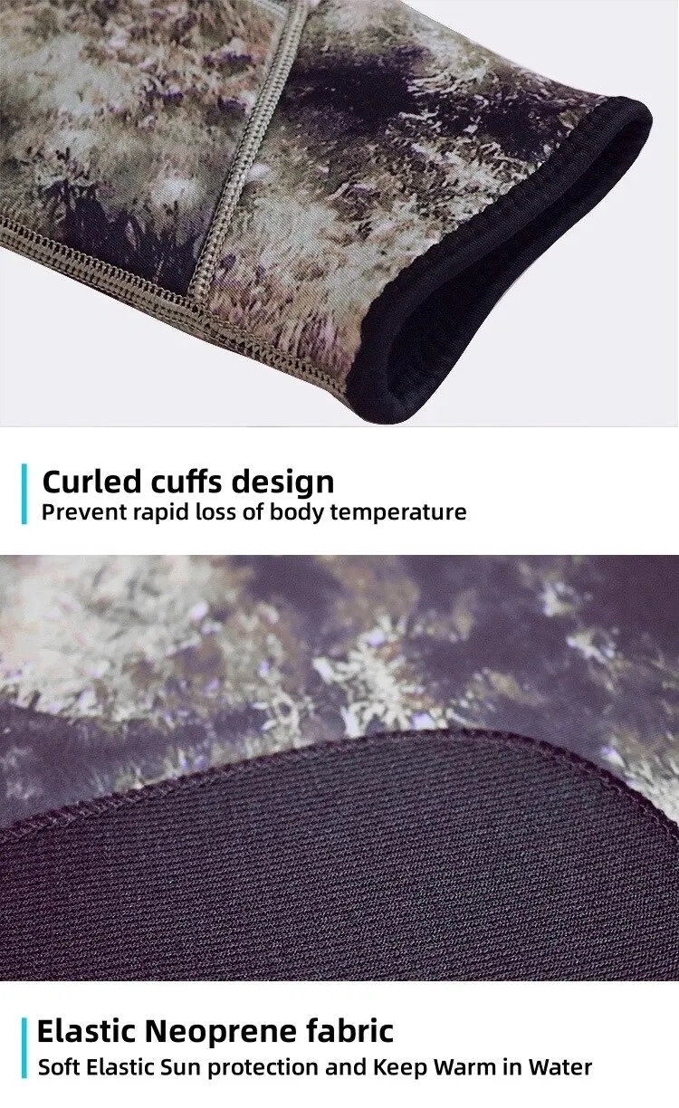 Neoprenanzug, 3 mm, Camouflage, langärmelig, mit Kapuze, 2-teilig, aus Neopren, zum Tauchen, für Herren, hält warm, Tauchanzug, Badebekleidung – Detail 15