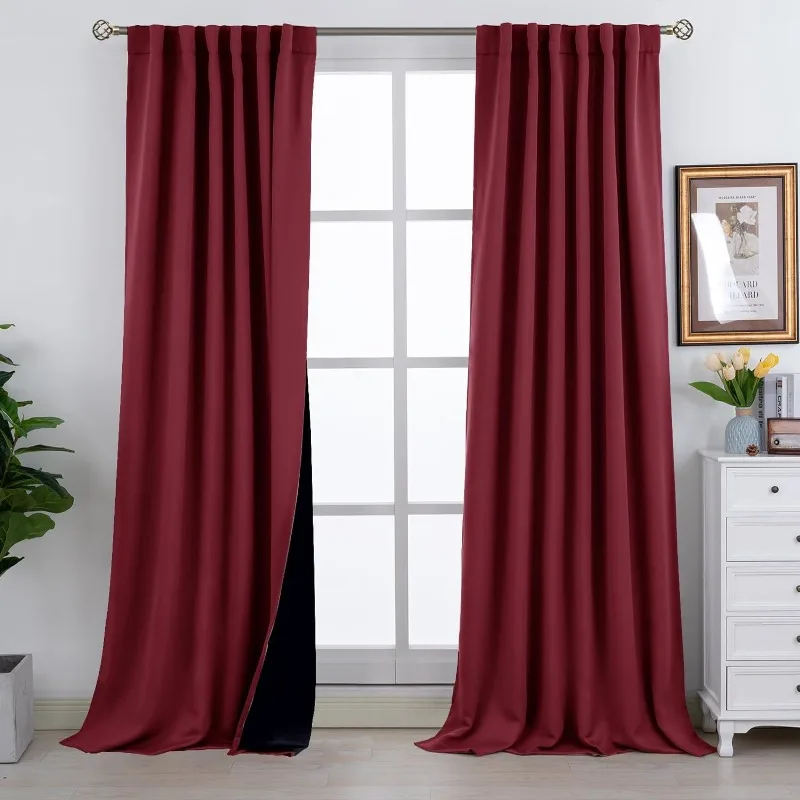 

Full Blackout Curtains with Thermal Insulation Liner Curtains 108 Inches Long，Rod Pocket and Back Tab Double Layer Room