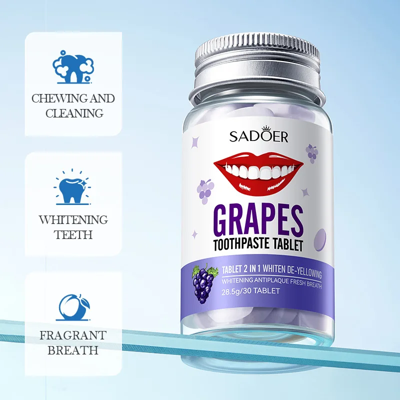 Brightening Toothpaste Tablets Cleaning Teeth Oral Odor Treatment Fresh Breath Remove Teeth Stains Portable Grape Flavor