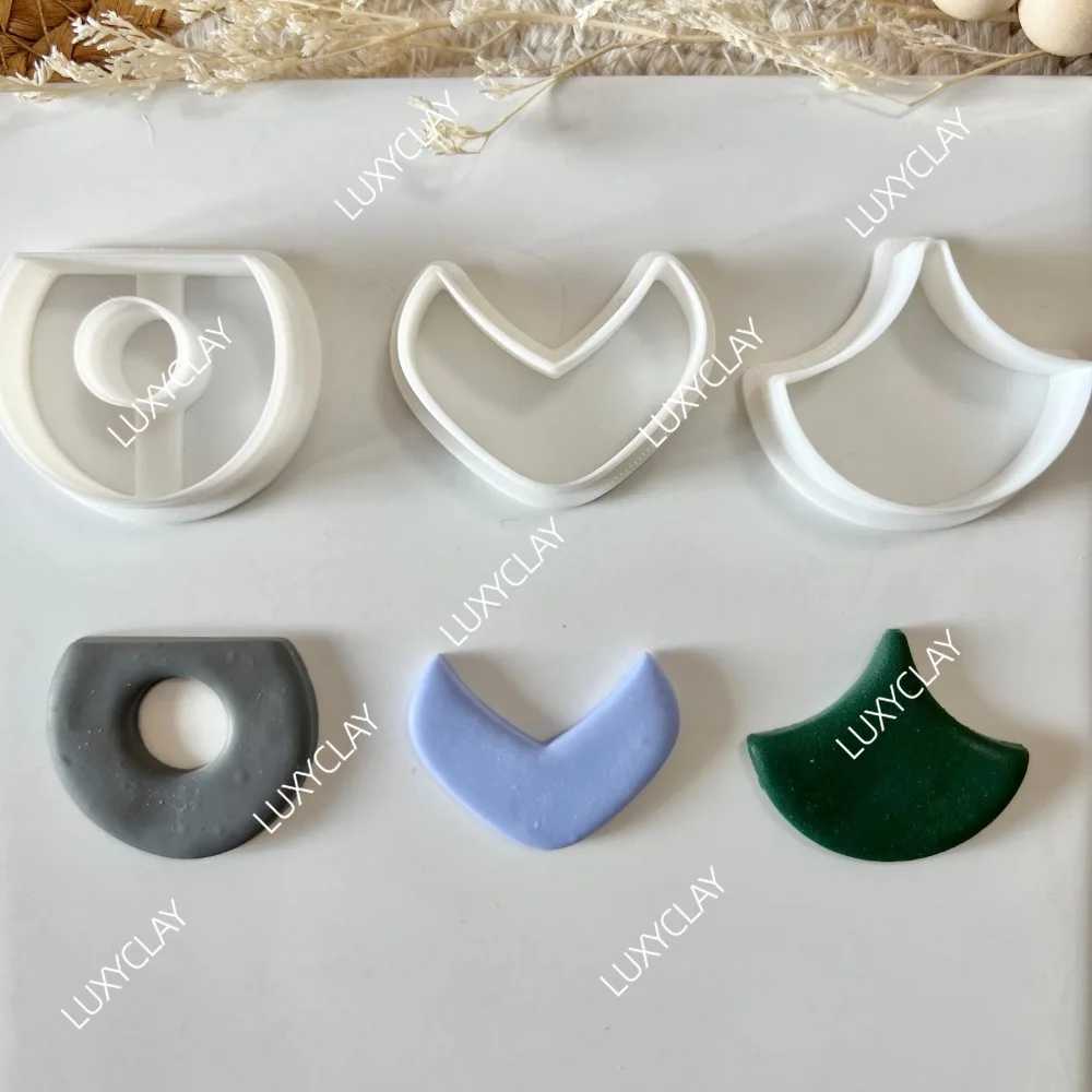 3pcs/set Basic Geometric Shape Clay Molds, Semi-circle, Fan-shaped Polymer Clay Cutters for Pendant Earrings & Jewelry Making