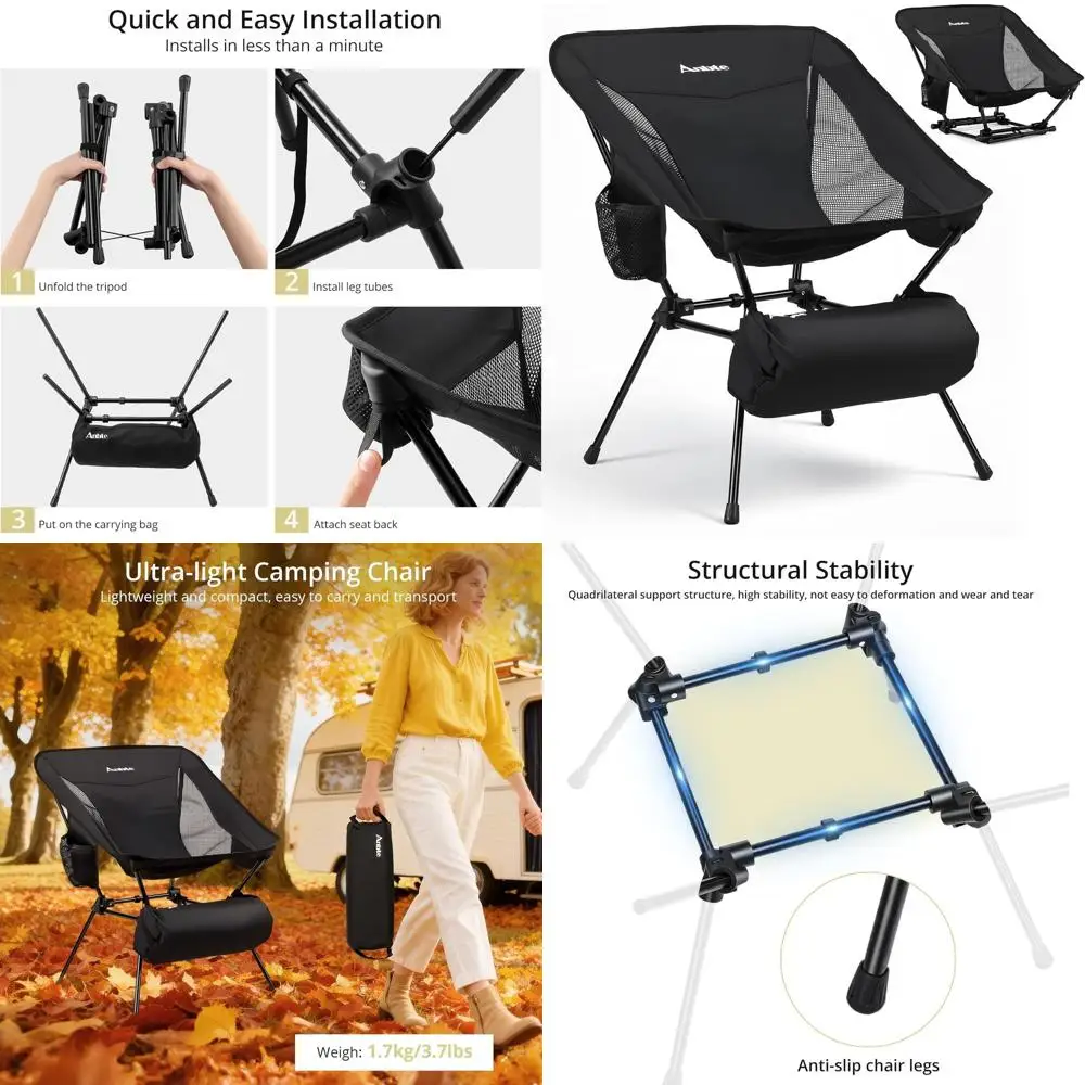 

Durable 400lbs Capacity Portable Camping Chair with Quick Setup and Storage, Ideal for Outdoor Adventures