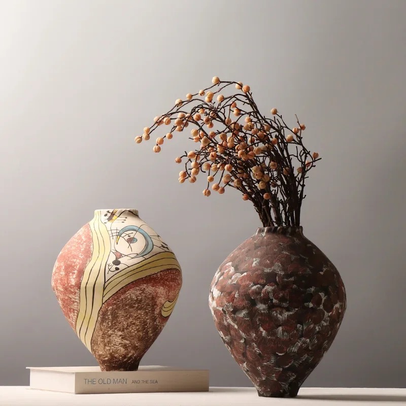 Ceramic Vase Hand-drawn Graffiti Vintage Porcelain Bottle Coarse Pottery Flower Vase Ceramic Handicrafts Home Decoration
