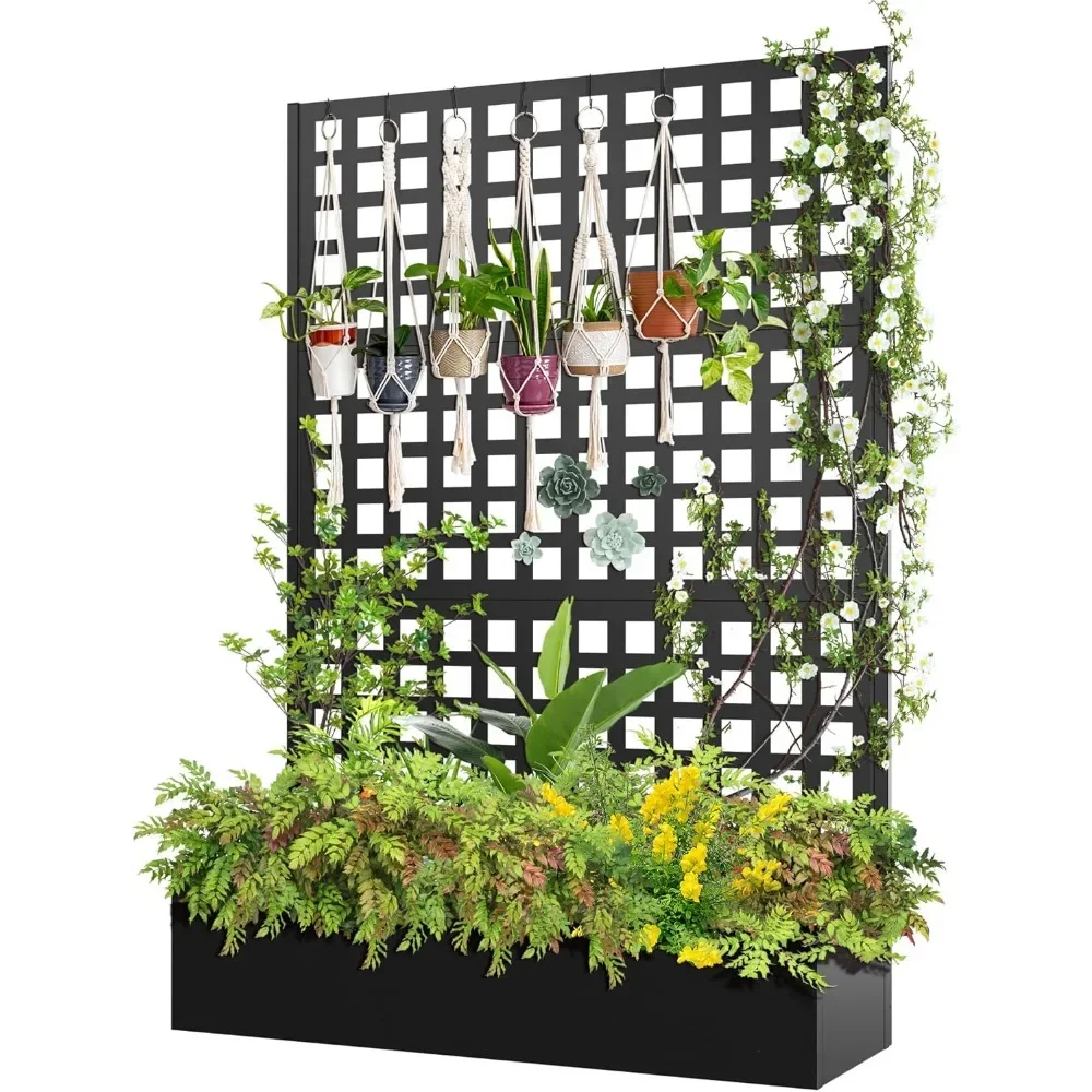 

Metal Raised Garden Bed with Trellis, Metal Planter Box with Trellis, Garden Box for Climbing Plants Vegetable,47''Lx16''Wx71''H