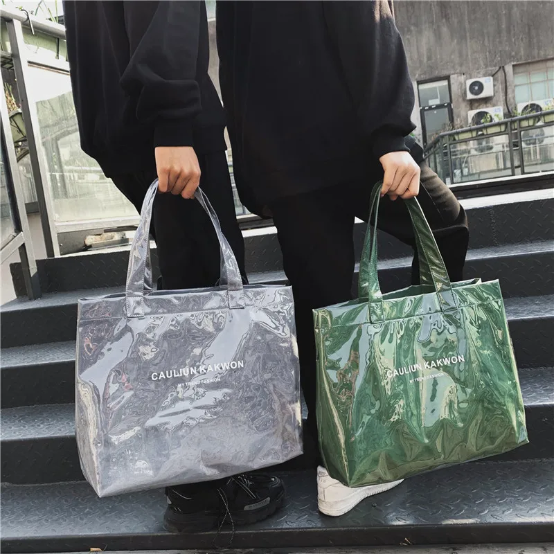 Large-capacity Transparent Jelly Bag 2021 New Trendy PVC Beach Tote Bag Travel Portable Shoulder Bag Women Handbags Casual Tote