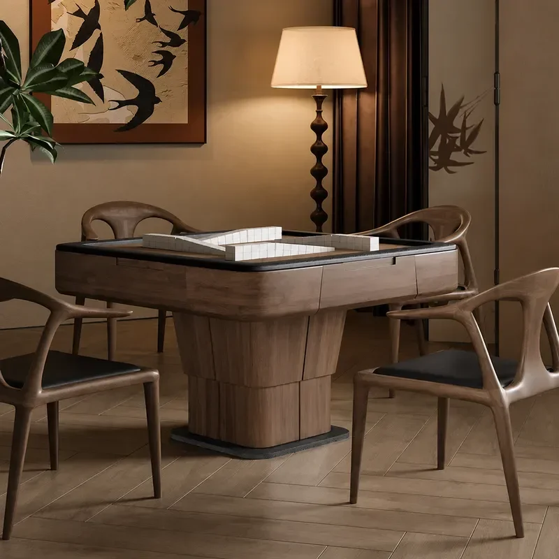 New Chinese Style Automatic Mahjong Table with Wood Lifting Function Tea Table for Home Living Room Roller Coaster Design