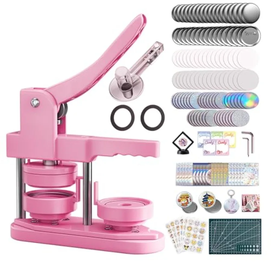 

58mm Button Maker Machine Kit Installation-Free Button Pin Maker and Pin Maker Machine with 100 Sets Supplies Circle Cutter and