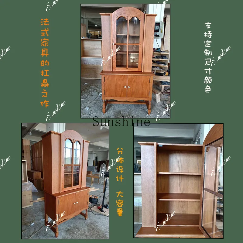 

Solid wood dining side cabinet against the wall antique living room storage advanced ultra-thin studio French retro FT