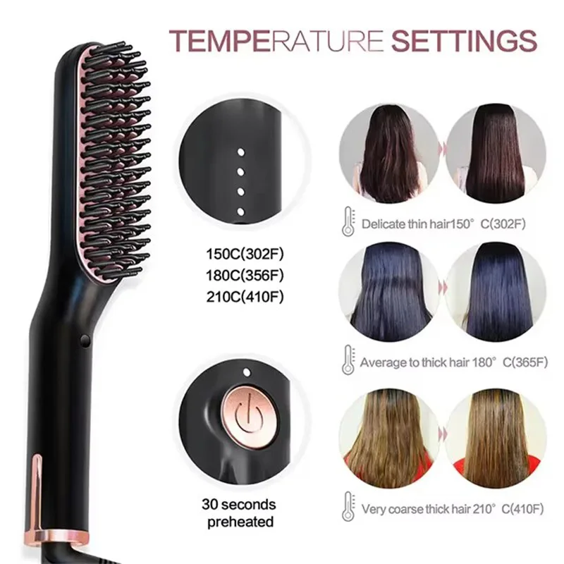 Anion Beard Straightener Curler Men Hot Hair Comb Brush Ceramic PTC Heating Beard Straightening 2 in 1 Antiscald Styler Tools view 2