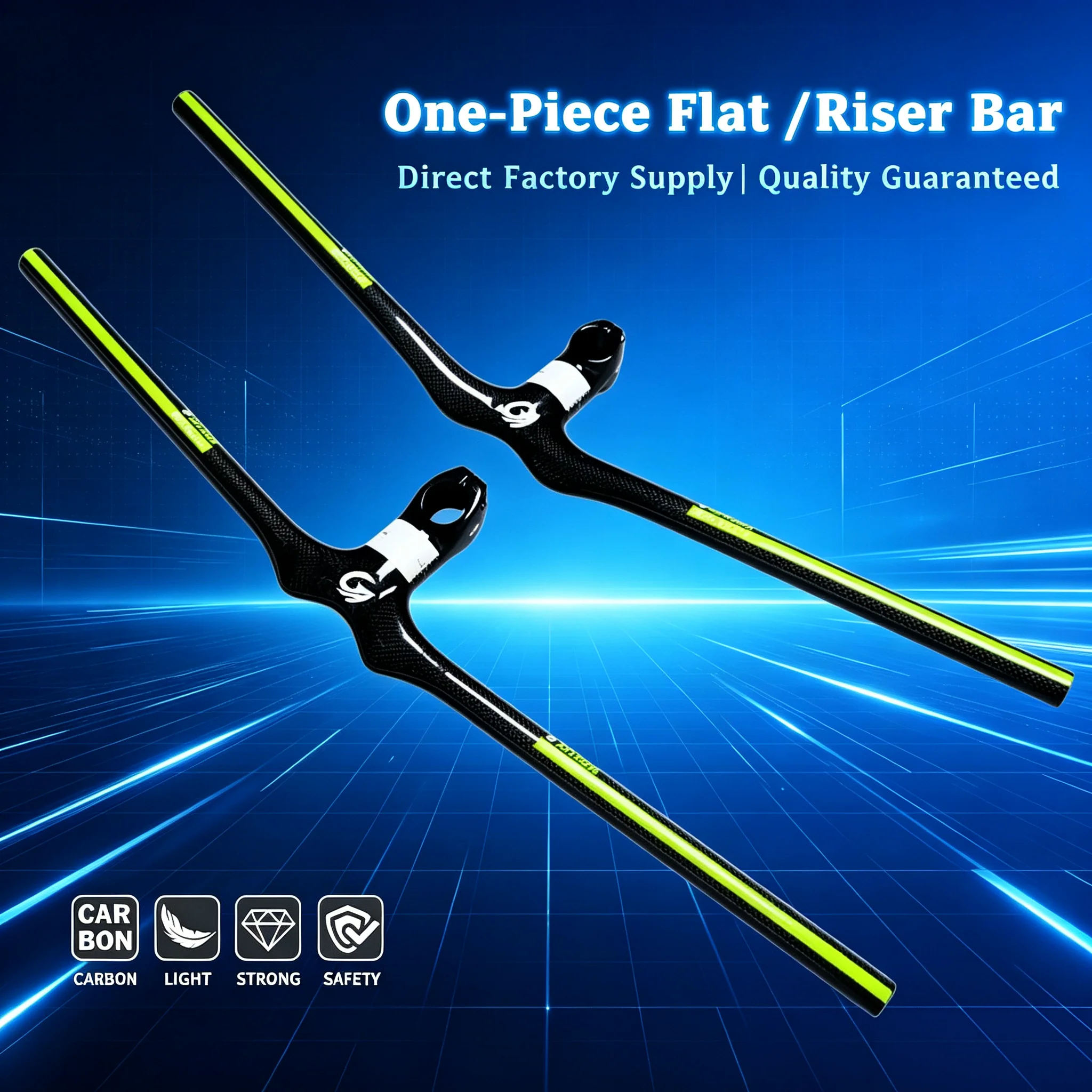 Full Carbon Integrated Bicycle Handlebar, Flat & Riser MTB Bar, 28.6mm Steerer Tube 31.8mm Handlebar Clamp for Mountain Bikes