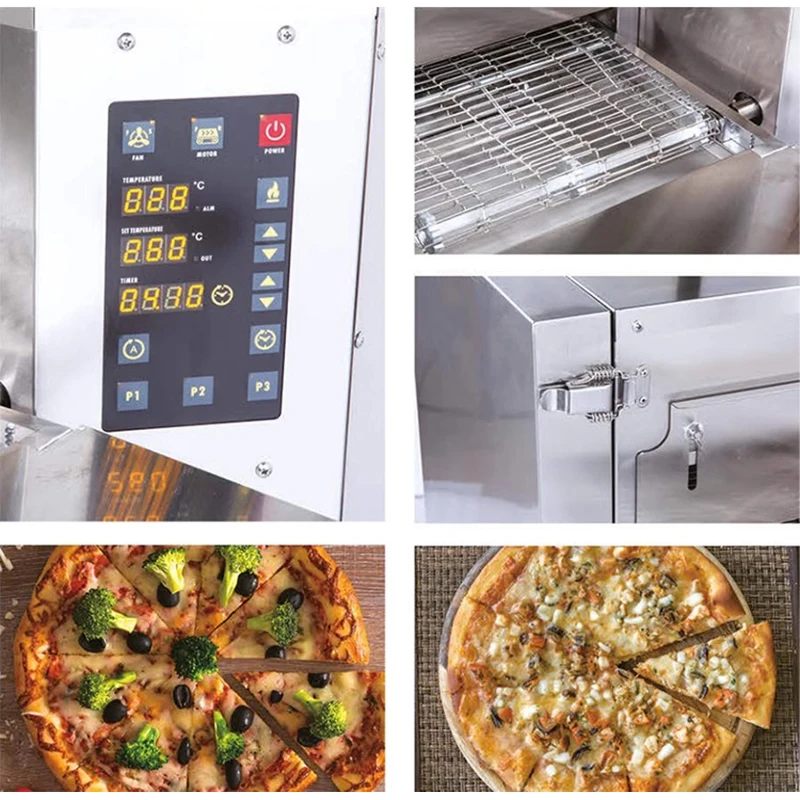 Commercial Intelligent Fast Grilled Hamburger เตาอบ Hot Air Circulation Chain เตาอบพิซซ่า 14 นิ้ว/15 นิ้ว