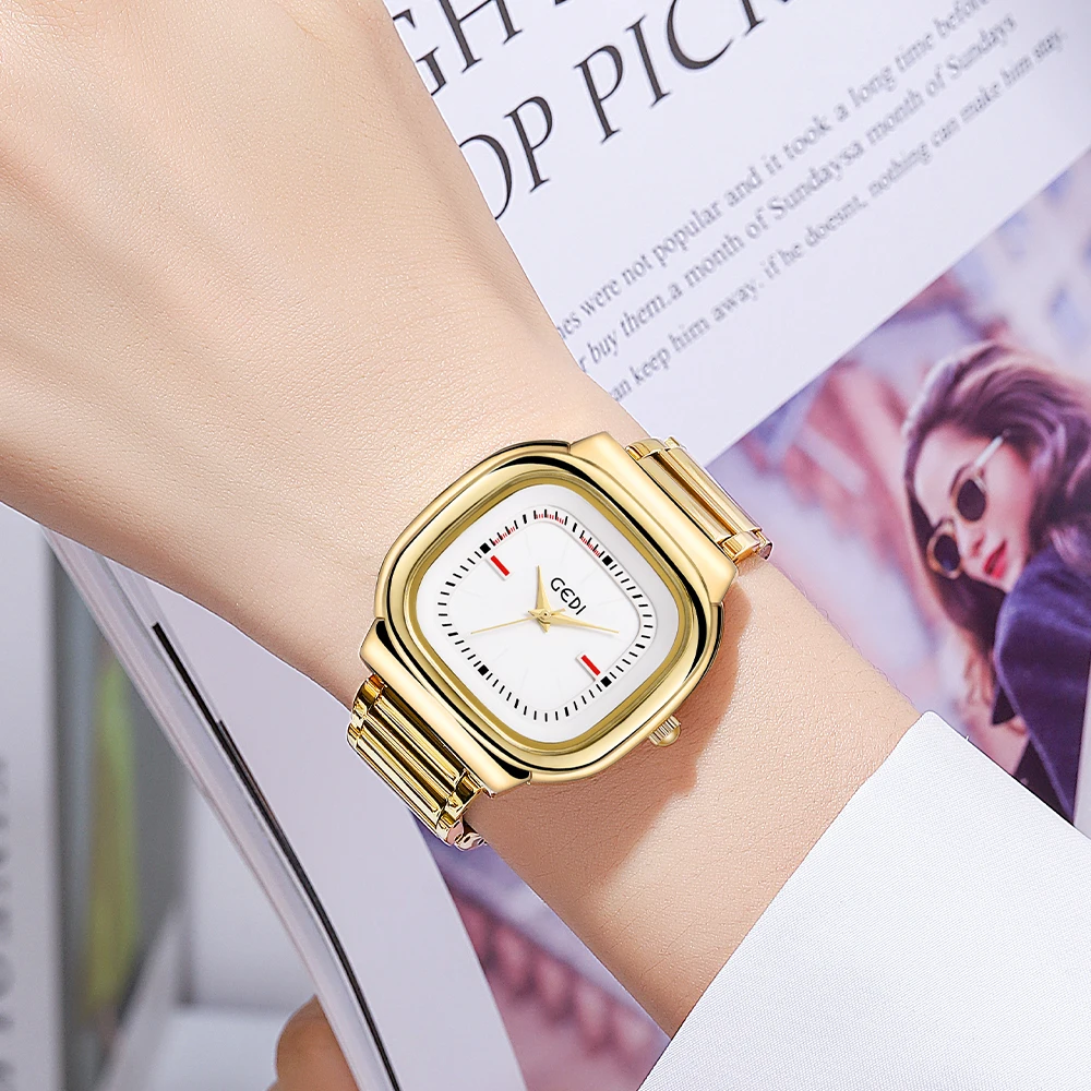 GEDI Ladies Sqaure Watch Women Fashion Luxury Waterproof Stainless Steel Quartz Wristwatch New Casual Formal Woman Dress Watches