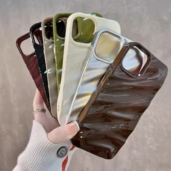 3D Wave Satin Ruffle Pattern Phone Case For iPhone 15 14 13 12 11 Pro Max 15 14plus X XR XS Max 7 8 Plus Solid Color Back Cover