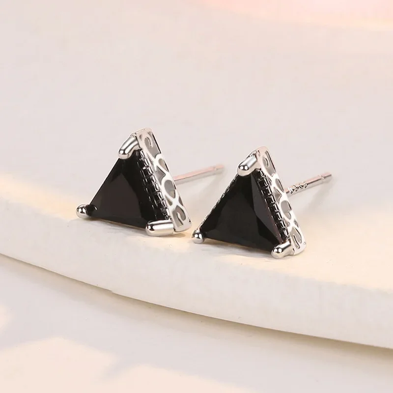 Simple Female Earrings 925 Sterling Silver Triangle Shaped Zircon Vintage Pattern Earrings for Women Statement Bijoux Jewelry