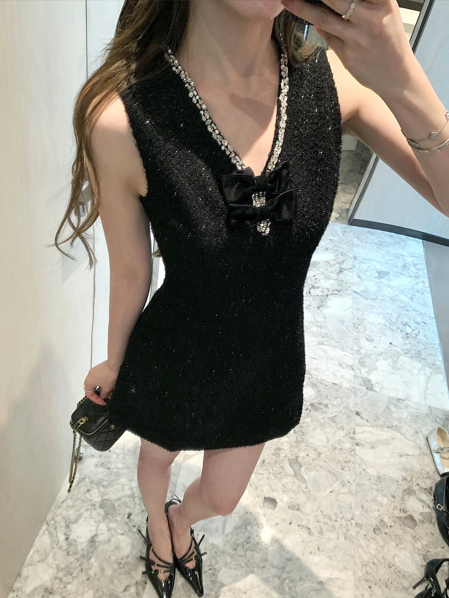 Ele noeud diamant embelli taille cintrée été Dr femmes travail lourd paillettes Par robe fée jupe