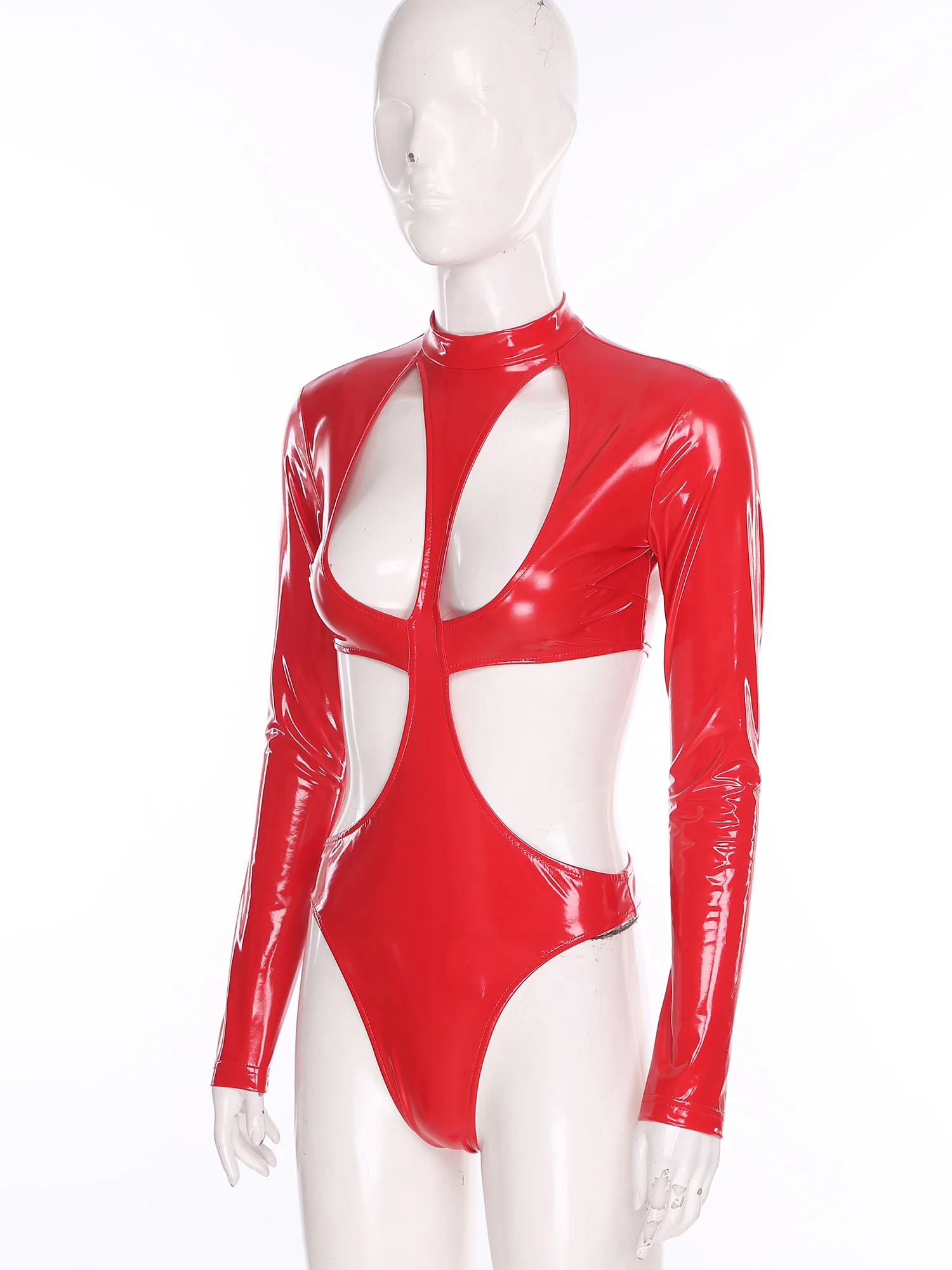 Damen-Dessous, Latex-Ausschnitt, Lackleder, Body, Unterwäsche, Rücken, unsichtbarer Reißverschluss, Trikot, Clubwear, Party, Pole-Dance-Kostüm