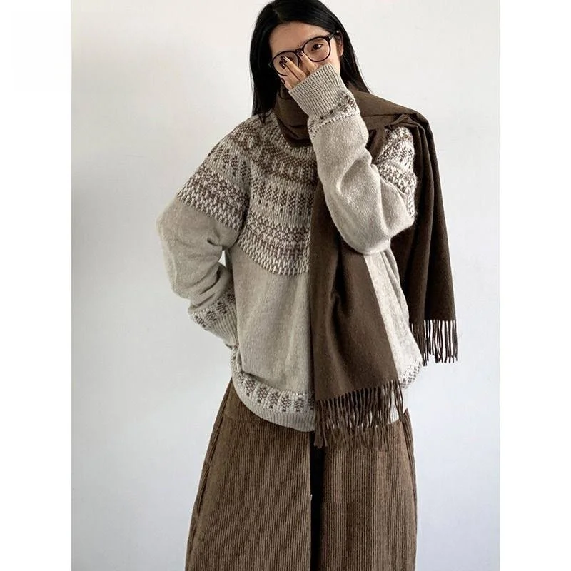 Lazy Couple Knitted Sweater Set Men's Women's Two-Piece Autumn Long Sleeve Long Pants Polyester Blend Comfortable Retro Style view 5