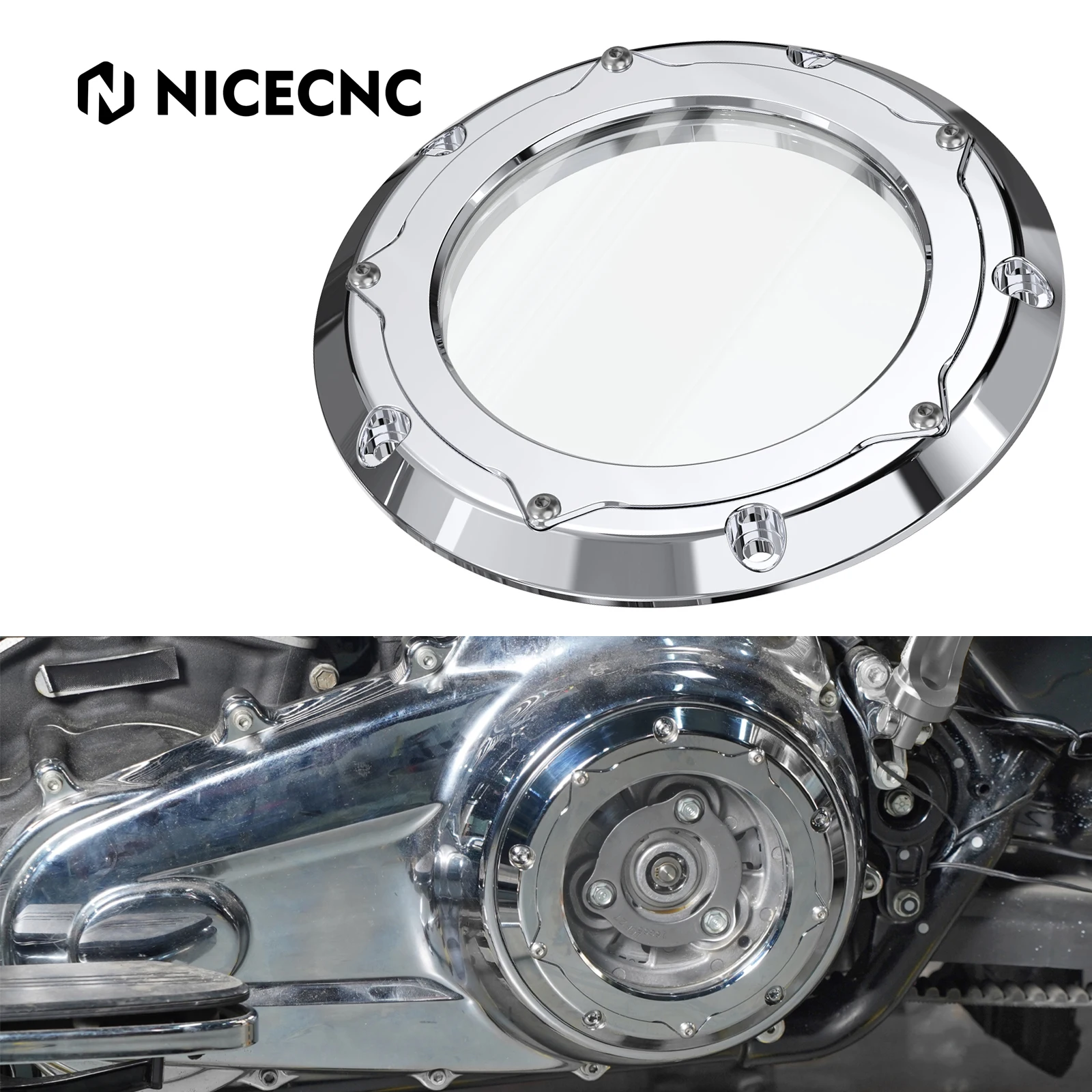 

Chrome Motorcycle Clear Clutch Cover for Harley Road Glide FLTRX Street Glide FLHX Ultra Limited FLHTK Tri Glide Ultra 2016-2024
