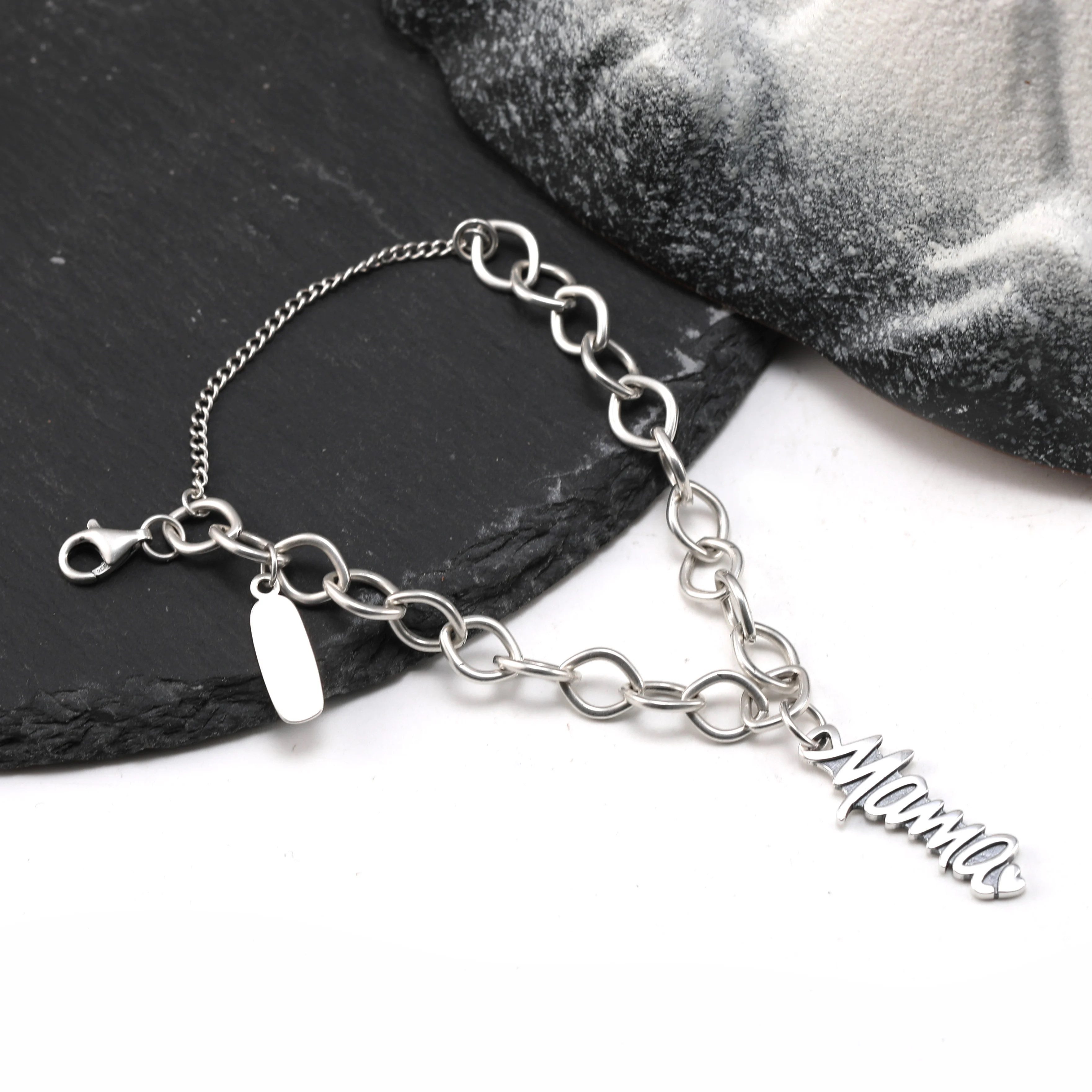 

Genuine 925 sterling silver Forged Link Charm Bracelet paired with Fashion Letters pendant