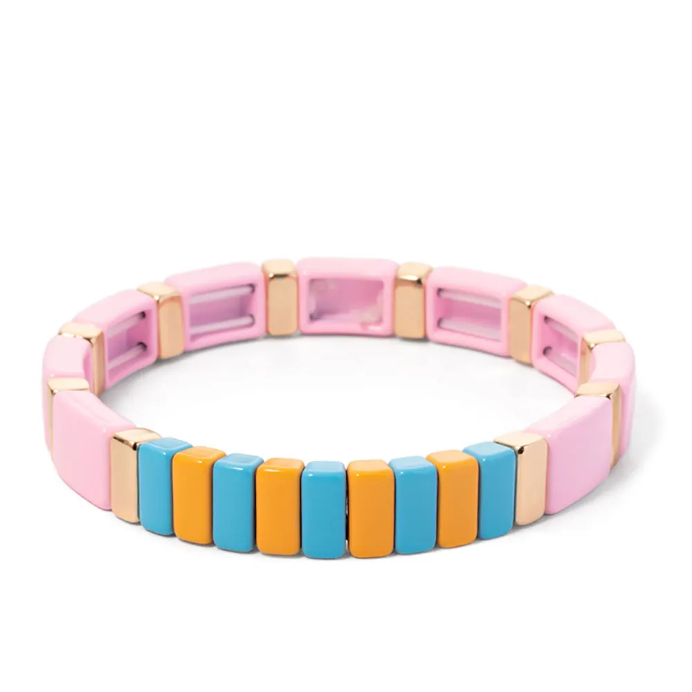 2023 vendita calda nuovo stile creativo colorato quadrato lega gioielli bohémien piastrelle smalto bracciali donna elastico braccialetto accessori