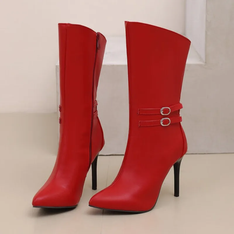 

Women's Ankle Boot Sexy Point Toe Yellow Red Black Pink Green Short Boot Fashion Zipper Dance Party Shoes Lady Large Size 45