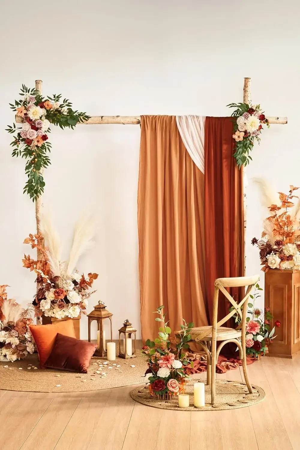 Fall Artificial Wedding Arch Flowers Kit Pack of 4, Backdrop Brunt Orange Terracotta Floral Party Autumn Outdoor Decor