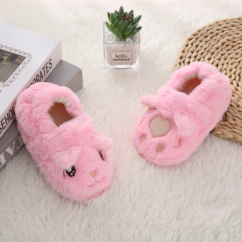 Fashion Toddler Girl Slippers for Winter Baby Loafers Plush Warm Cartoon Cat Paw Rubber Sole Children Home Shoes Indoor Footwear