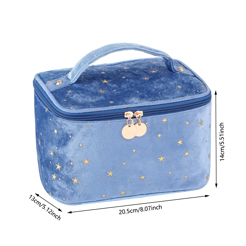 Fashion Korean Star Velvet Cosmetic Bags for Women Girls Large Tote Travel Toiletry Bags with Makeup Brush Holder