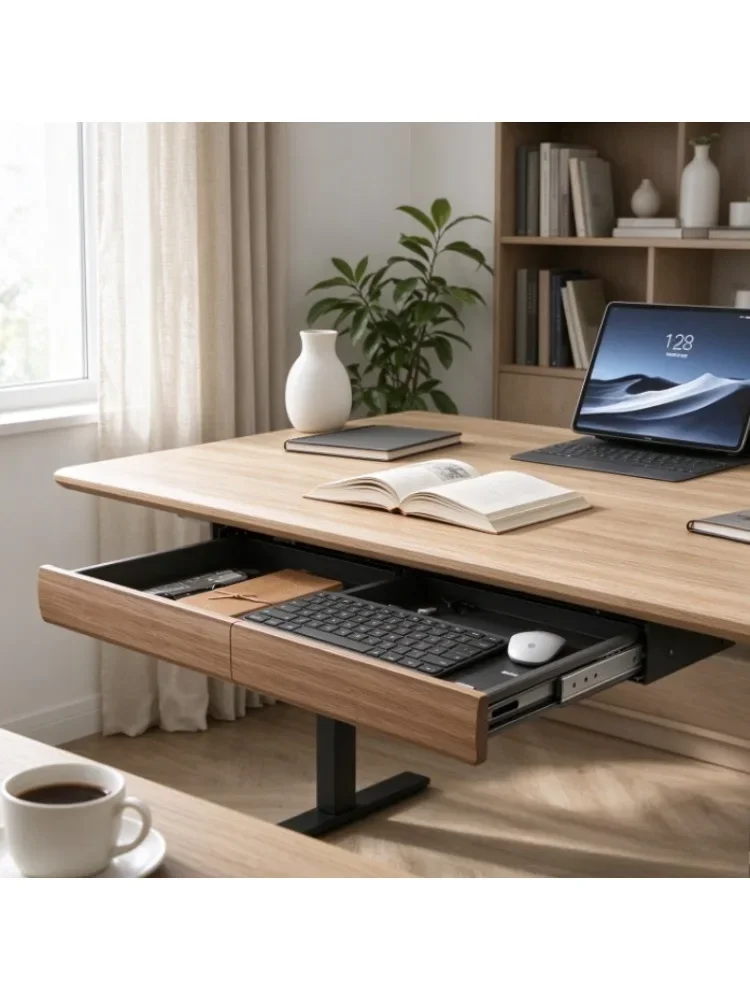 Under Desk Drawer, Solid Wood Walnut Hidden Drawer Box for Standing Desk, Add-On Storage Organizer for Computer Desk Home Office