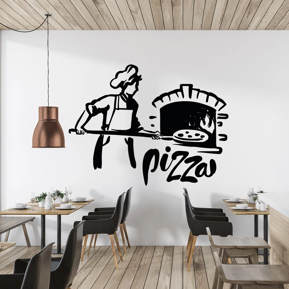 Calcomanía de pared de Pizza, decoración de pared de Pizzeria, pegatina de pared de Pizza, regalo para amantes de los alimentos, pegatinas de vinilo con letras para decoración de ventana de Pizza A645