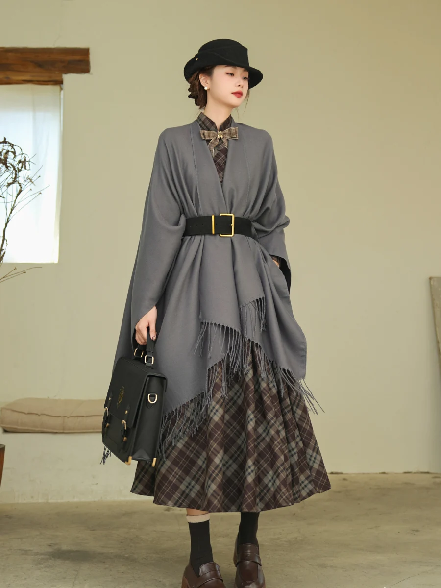 TIYIHAILEY женское зимне-осеннее клетчатое платье с длинными рукавами-фонариками, длинное женское платье до середины икры, S-XL, винтажное, с высокой талией, новинка 2023 г.